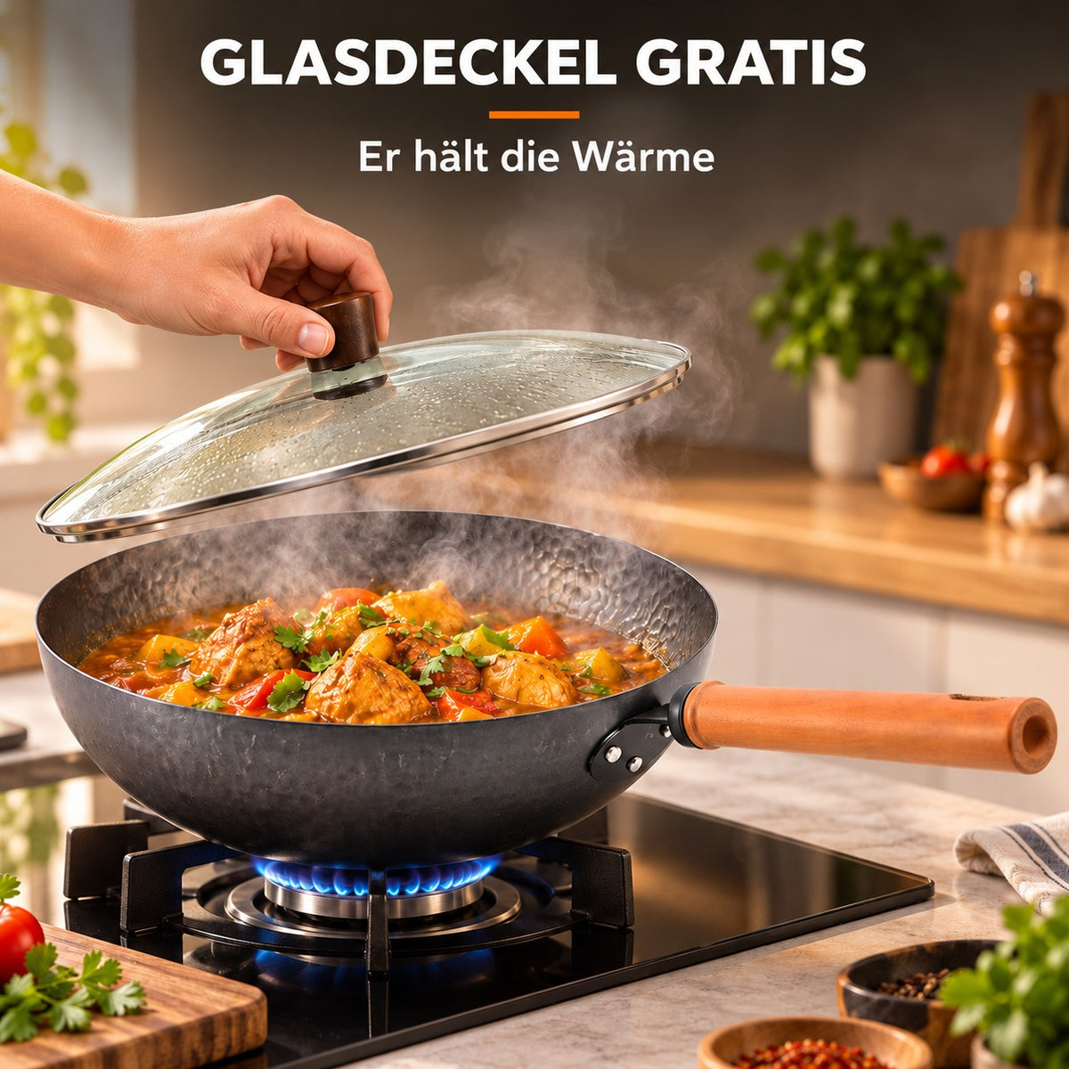 Le Daisetsu – Geschmiedeter Wok, GLASDECKEL GRATIS: Er hält die Wärme