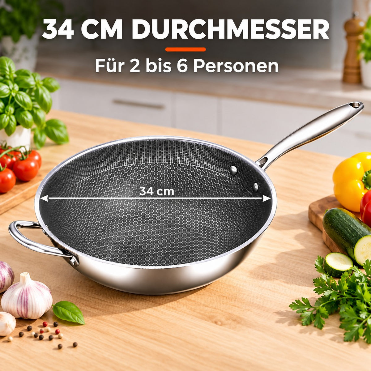 Le Iwaki – Honeycomb Wok, 34 CM DURCHMESSER: Für 2 bis 6 Personen
