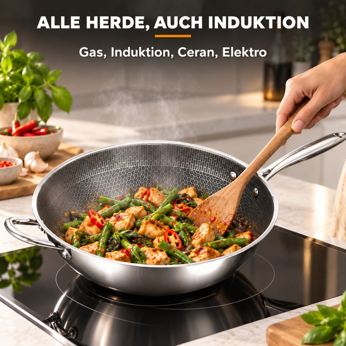 Le Iwaki – Honeycomb Wok, ALLE HERDE, AUCH INDUKTION: Gas, Induktion, Ceran, Elektro