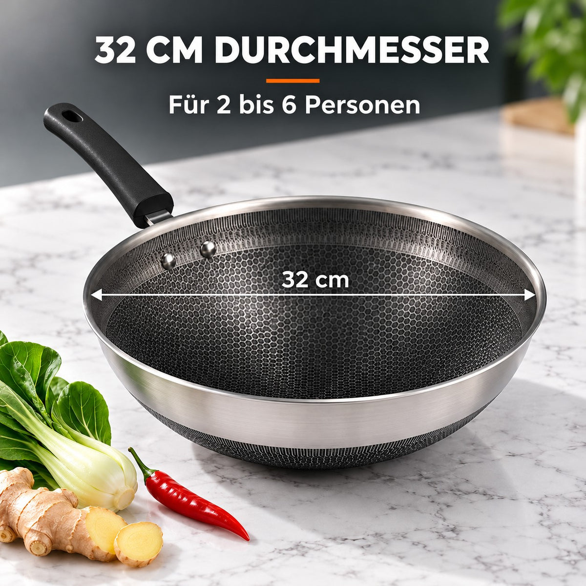 Le Akagi – Honeycomb Wok mit Deckel, 32 CM DURCHMESSER: Für 2 bis 6 Personen
