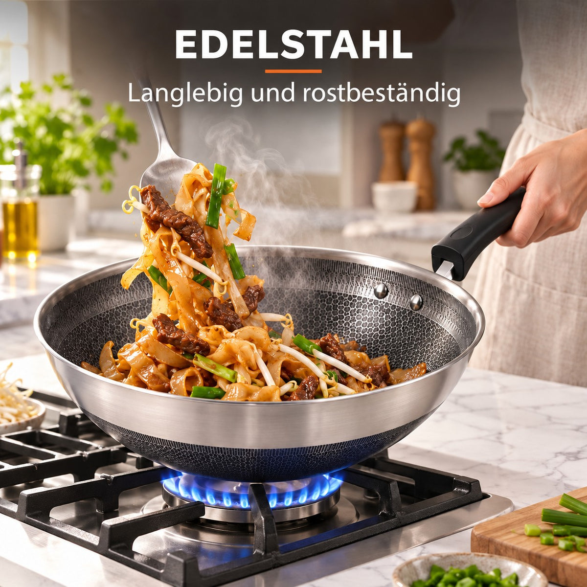 Le Akagi – Honeycomb Wok mit Deckel, EDELSTAHL: Langlebig und rostbeständig