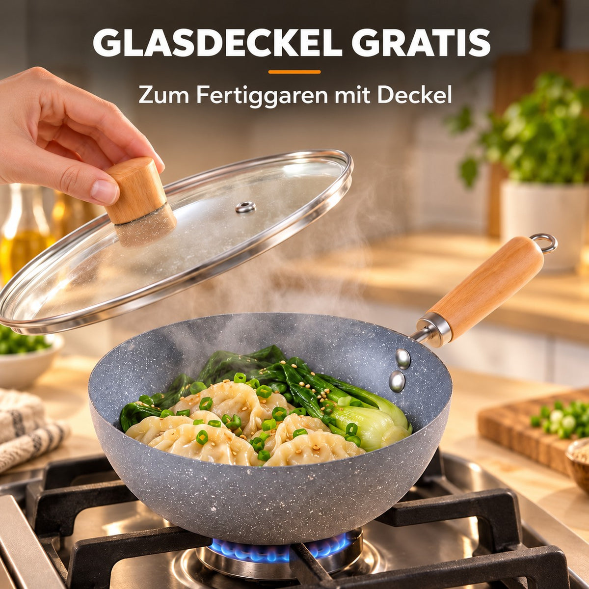 Le Sanome – Induktions Mini Wok 20 Cm, GLASDECKEL GRATIS: Zum Fertiggaren mit Deckel