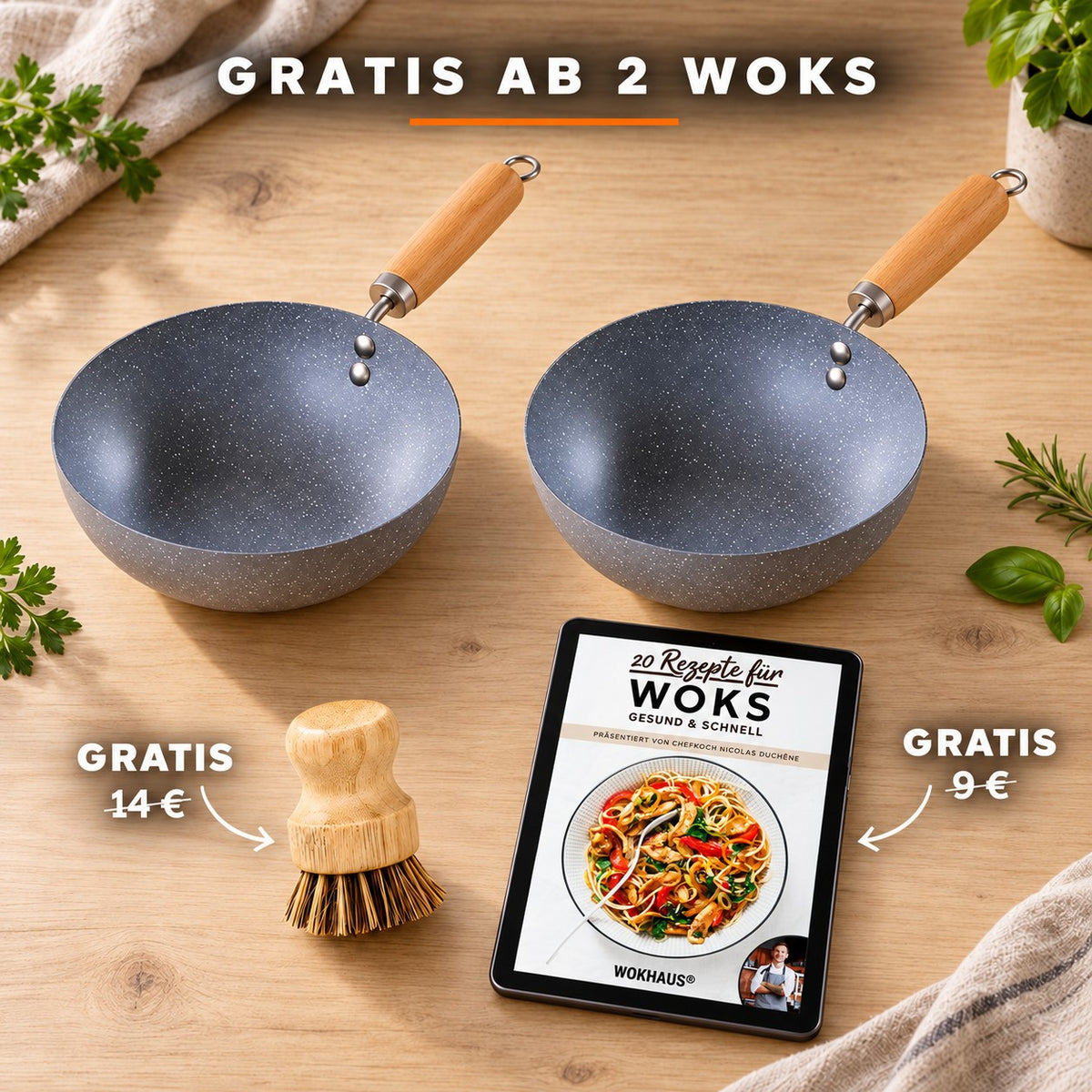Le Sanome – Induktions Mini Wok 20 Cm, GRATIS AB 2 WOKS: Bambusbürste (14 €), Rezeptbuch (9 €)