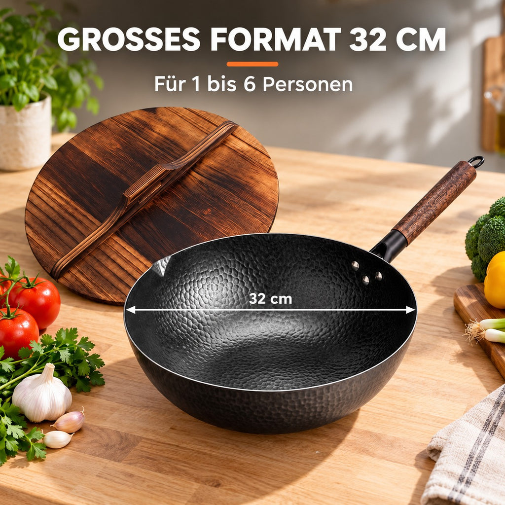 Le Miguri – Japanischer Profiwok Großformat, GROSSES FORMAT 32 CM: Für 1 bis 6 Personen