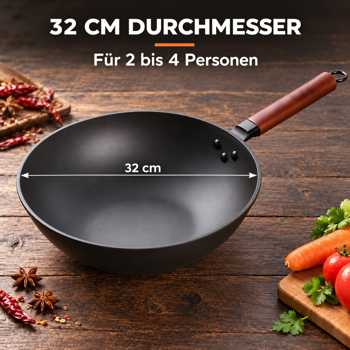 Le Tsukuba – Klassischer Wok 32 cm, 32 CM DURCHMESSER: Für 2 bis 4 Personen