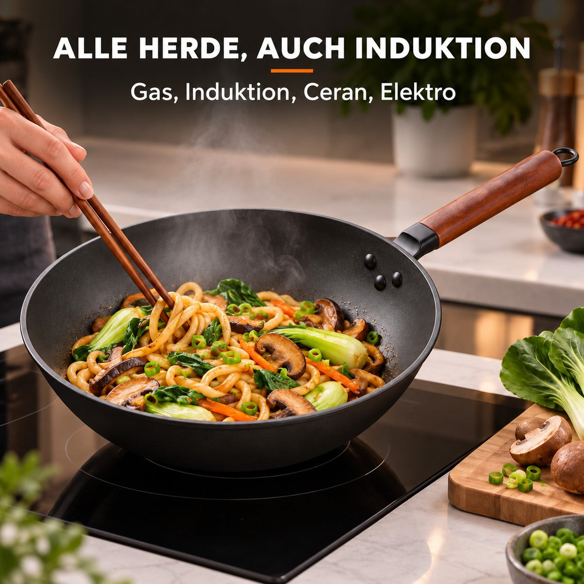 Le Tsukuba – Klassischer Wok 32 cm, ALLE HERDE, AUCH INDUKTION: Gas, Induktion, Ceran, Elektro