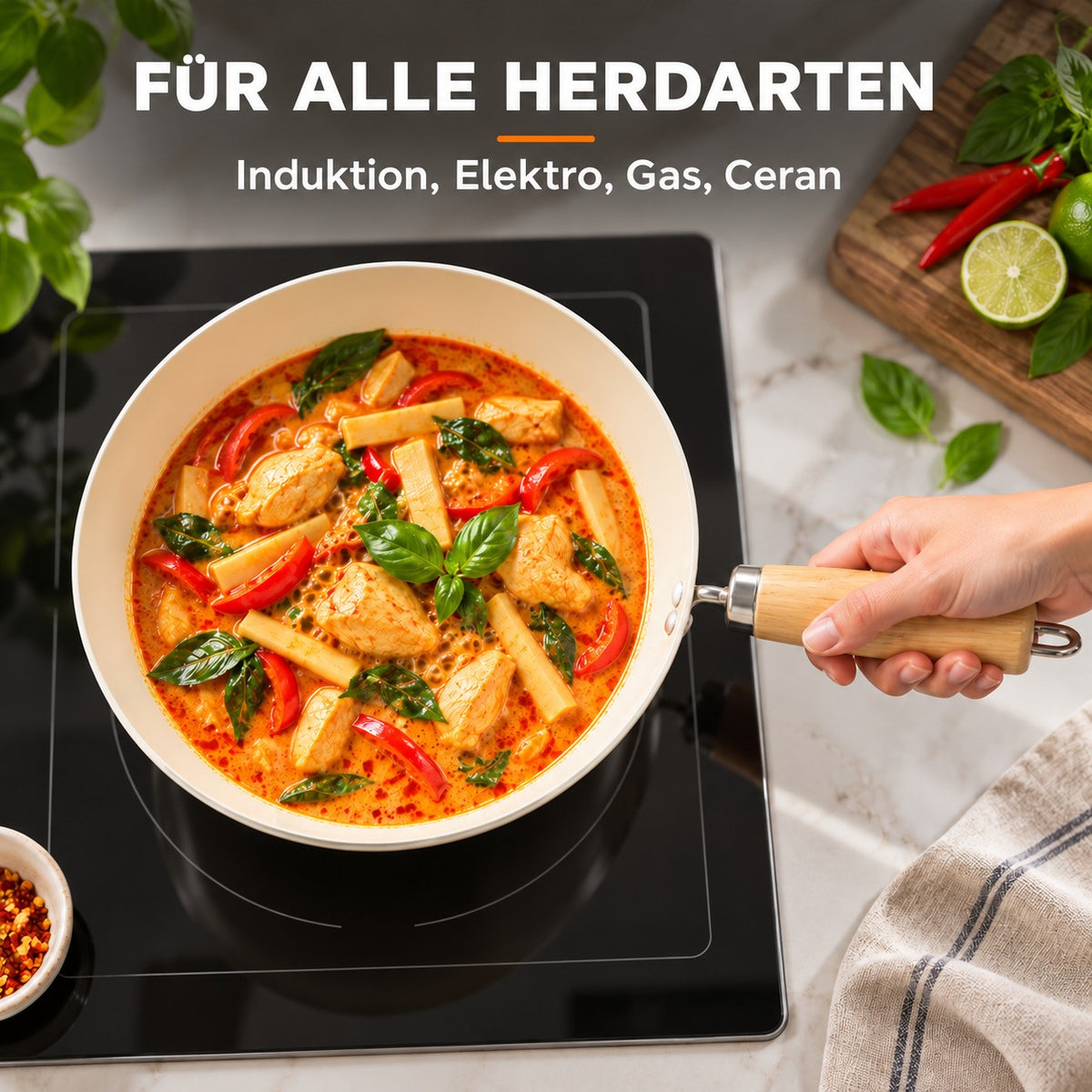 Le Tehana – Kleiner Wok Induktion, FÜR ALLE HERDARTEN: Induktion, Elektro, Gas, Ceran