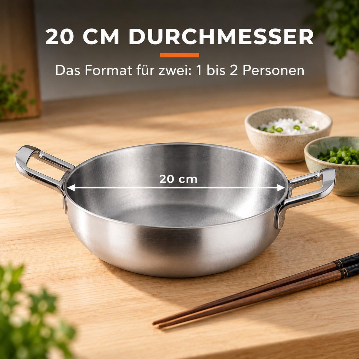 Le Daisen – Wok Pfanne Edelstahl 20 Cm, 20 CM DURCHMESSER: Das Format für zwei: 1 bis 2 Personen