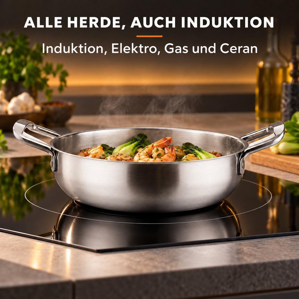 Le Daisen – Wok Pfanne Edelstahl 20 Cm, ALLE HERDE, AUCH INDUKTION: Induktion, Elektro, Gas und Ceran