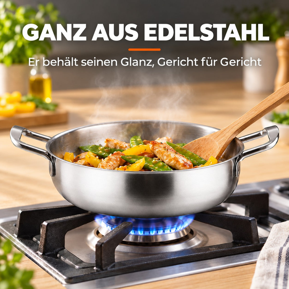 Le Daisen – Wok Pfanne Edelstahl 20 Cm, GANZ AUS EDELSTAHL: Er behält seinen Glanz, Gericht für Gericht
