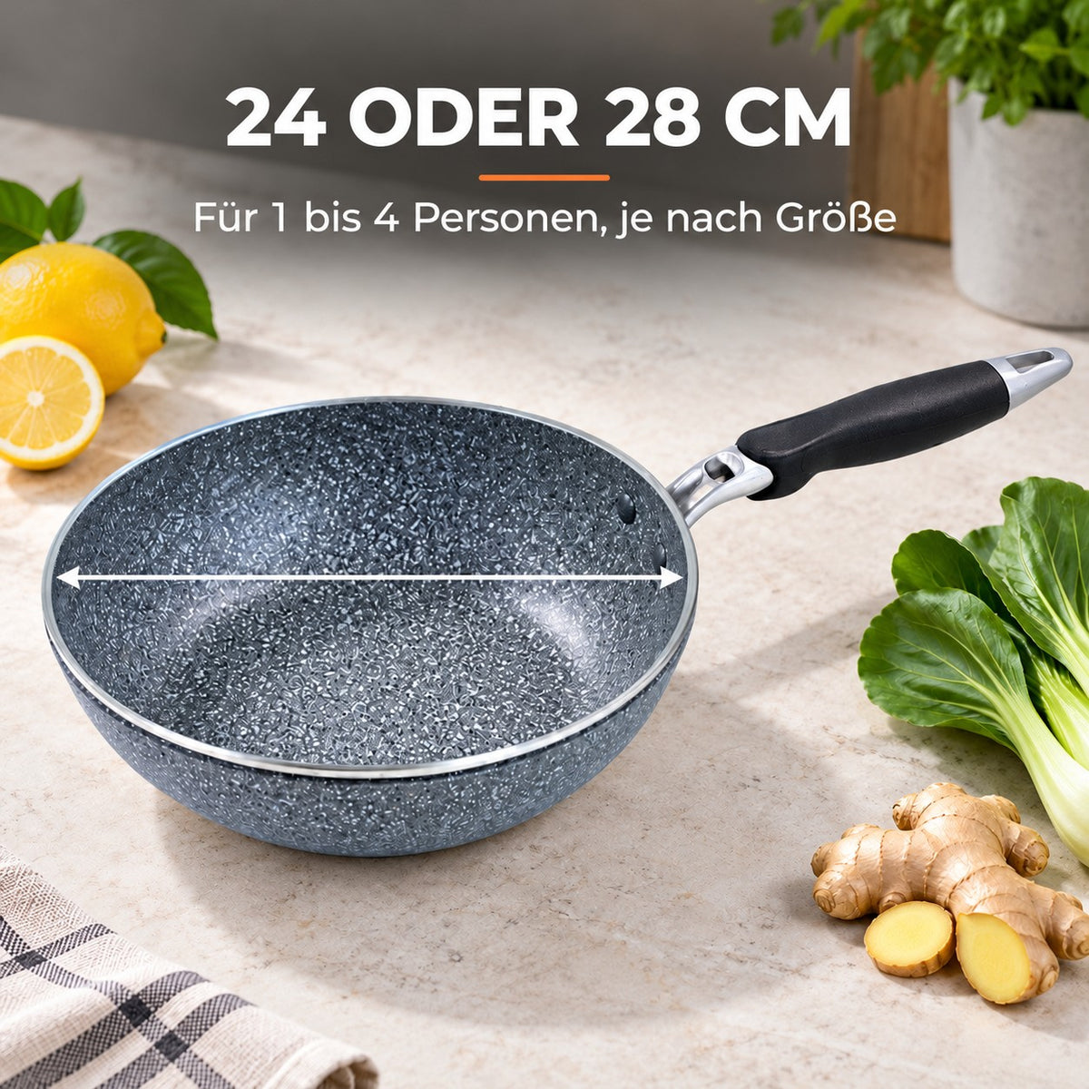 Le Hayachine – Granit Wok, 24 ODER 28 CM: Für 1 bis 4 Personen, je nach Größe