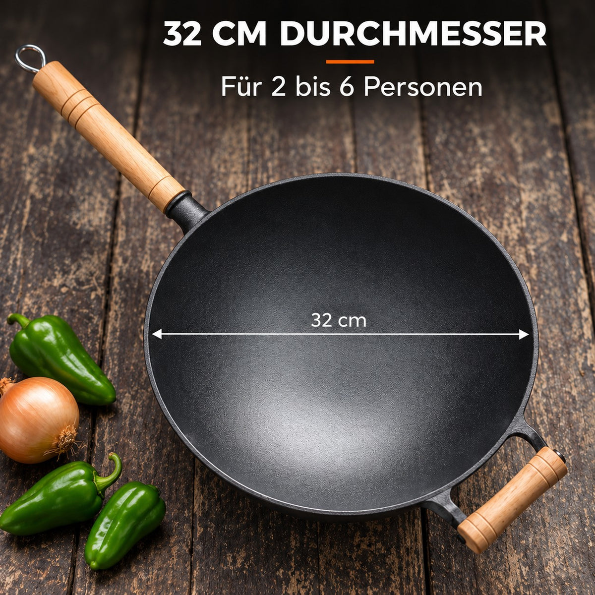 Le Hokan – Japanischer Gusseisen-Wok, 32 CM DURCHMESSER: Für 2 bis 6 Personen