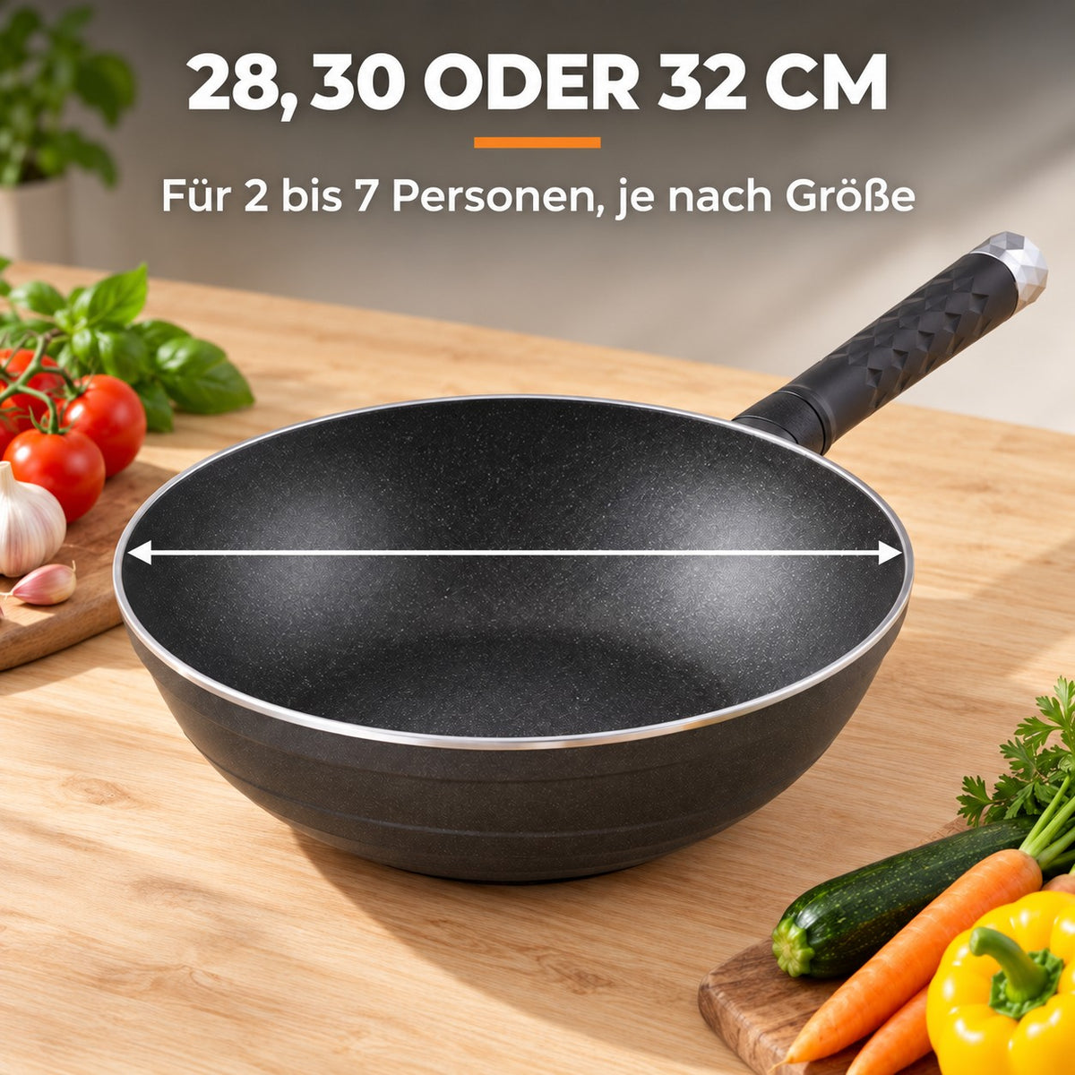 Le Komaga – Wok für Ceranfeld, 28, 30 ODER 32 CM: Für 2 bis 7 Personen, je nach Größe