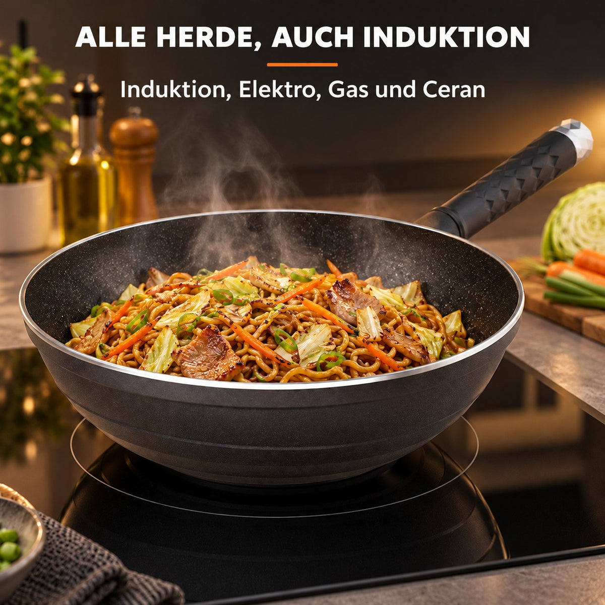 Le Komaga – Wok für Ceranfeld, ALLE HERDE, AUCH INDUKTION: Induktion, Elektro, Gas und Ceran