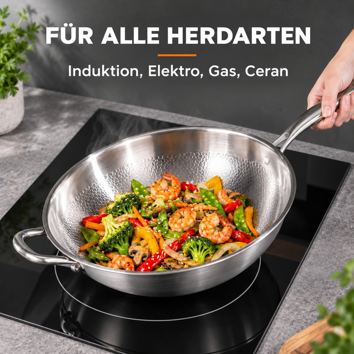 Le Myogi – Edelstahl Wok, FÜR ALLE HERDARTEN: Induktion, Elektro, Gas, Ceran