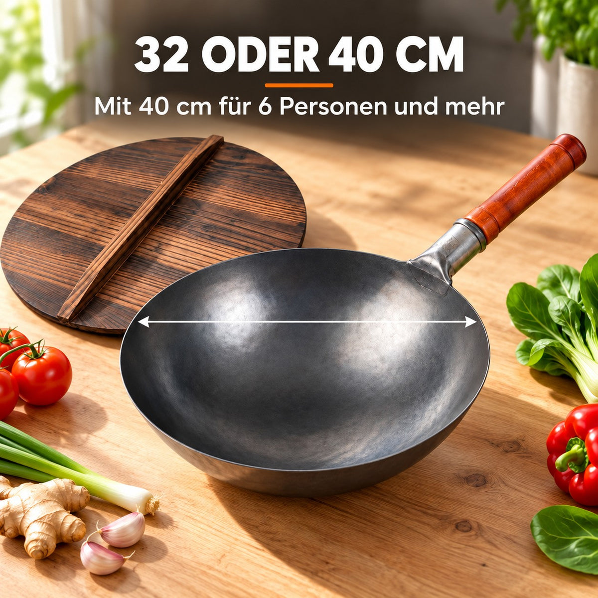 Le Nasu – Wok Stahl Geschmiedet, 32 ODER 40 CM: Mit 40 cm für 6 Personen und mehr