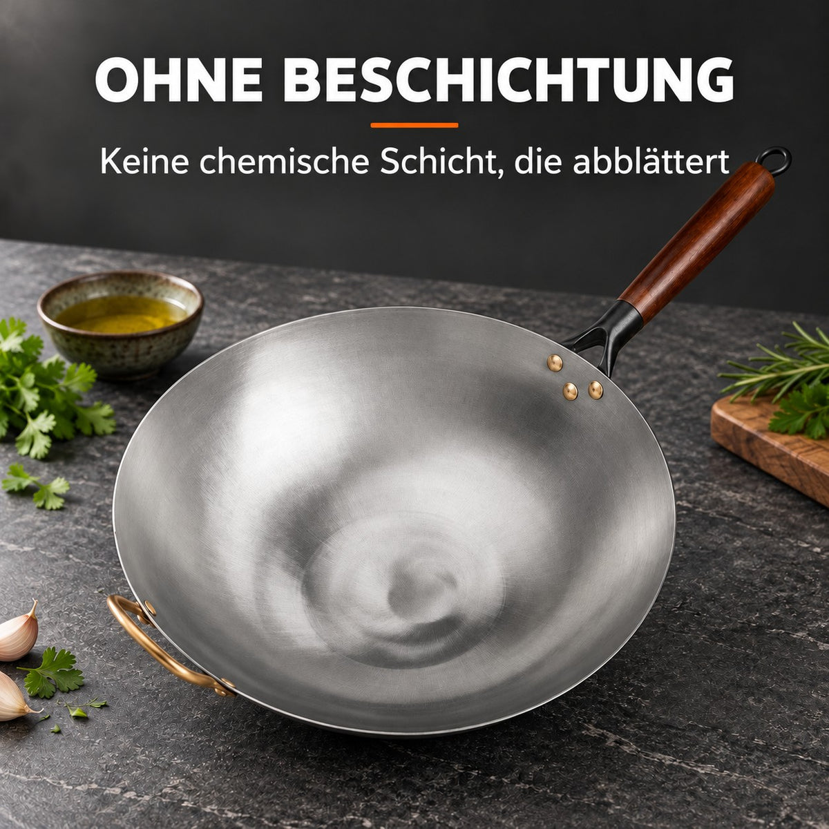 Le Pankon – Wok Carbonstahl für Gas, OHNE BESCHICHTUNG: Keine chemische Schicht, die abblättert