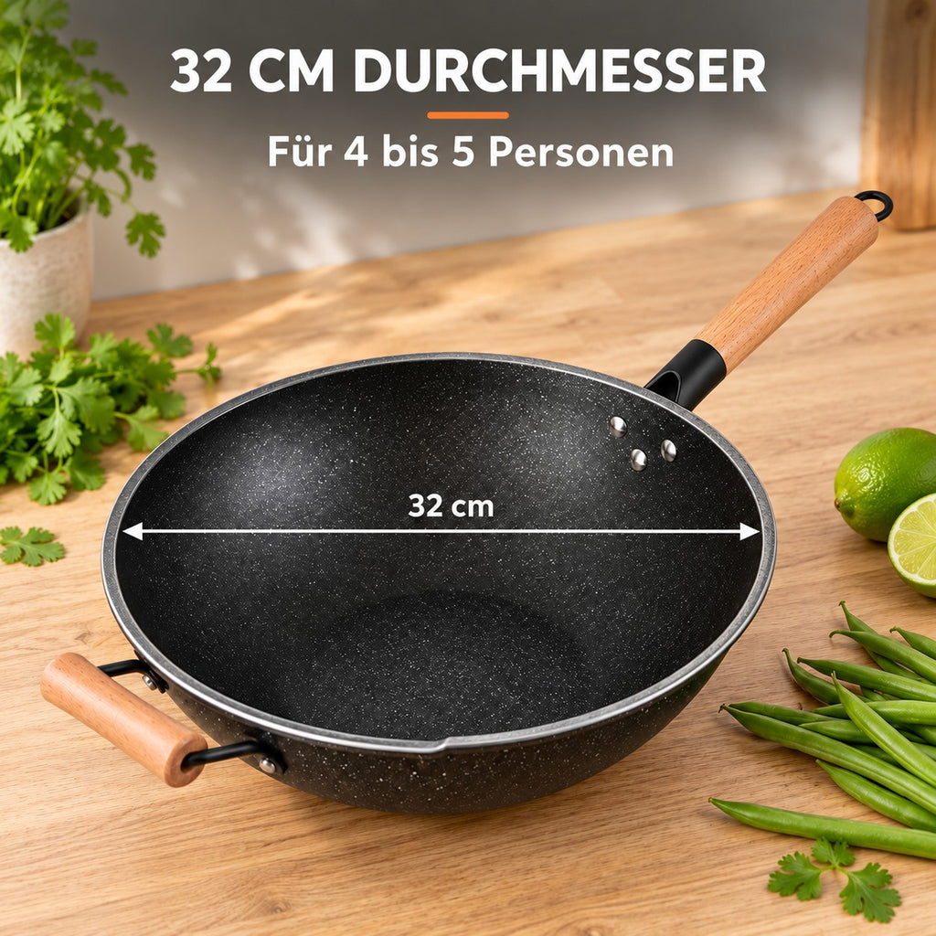 Le Poroshiri – Wok Abnehmbarer Griff Induktion, 32 CM DURCHMESSER: Für 4 bis 5 Personen