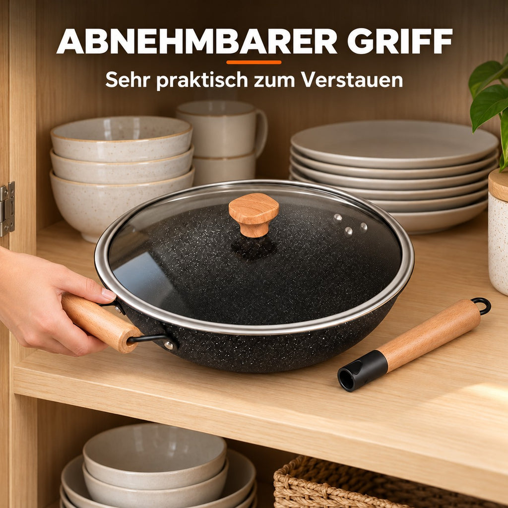 Le Poroshiri – Wok Abnehmbarer Griff Induktion, ABNEHMBARER GRIFF: Sehr praktisch zum Verstauen