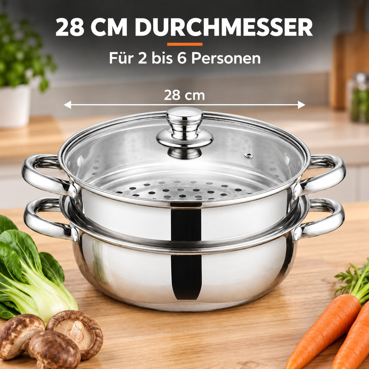 Le Senami – Wok Set mit Dünsteinsatz, 28 CM DURCHMESSER: Für 2 bis 6 Personen