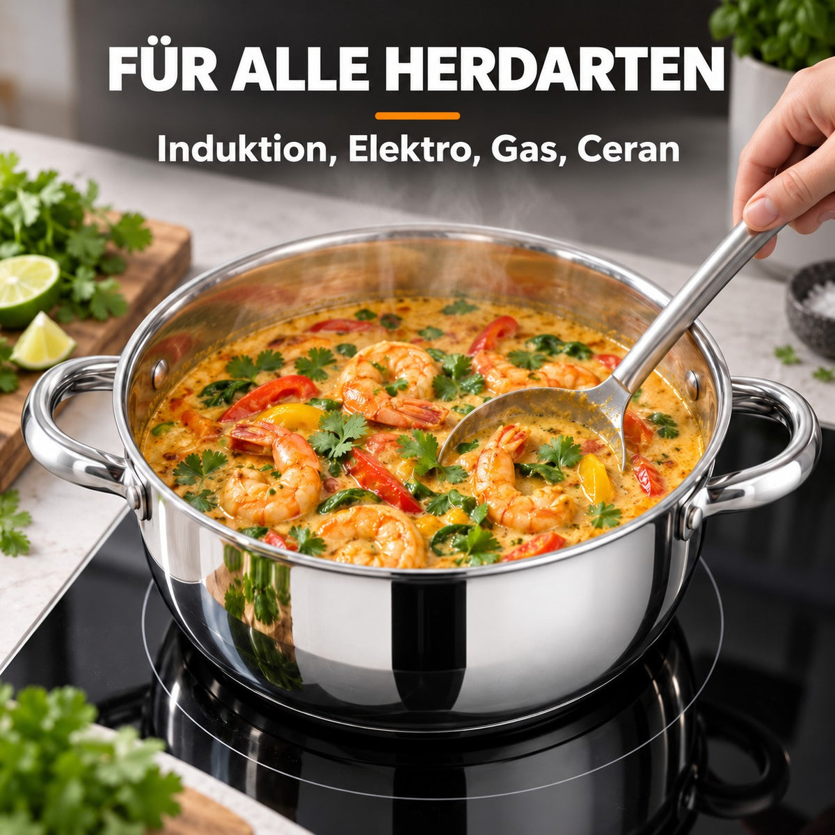 Le Senami – Wok Set mit Dünsteinsatz, FÜR ALLE HERDARTEN: Induktion, Elektro, Gas, Ceran
