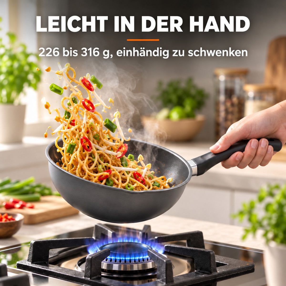 Le Yorimi – Kleiner Wok Aluminiumguss, LEICHT IN DER HAND: 226 bis 316 g, einhändig zu schwenken