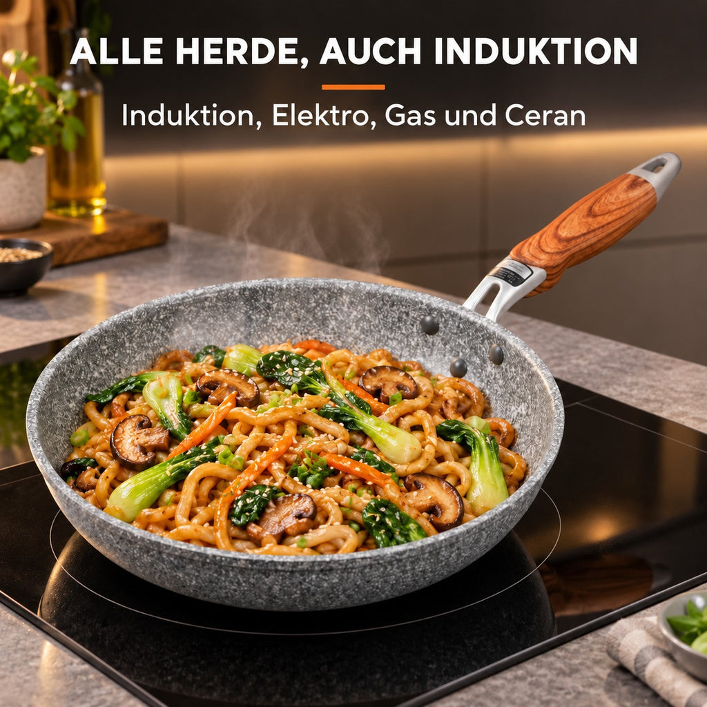 Le Yukano – Antihaft-Wokpfanne, ALLE HERDE, AUCH INDUKTION: Induktion, Elektro, Gas und Ceran