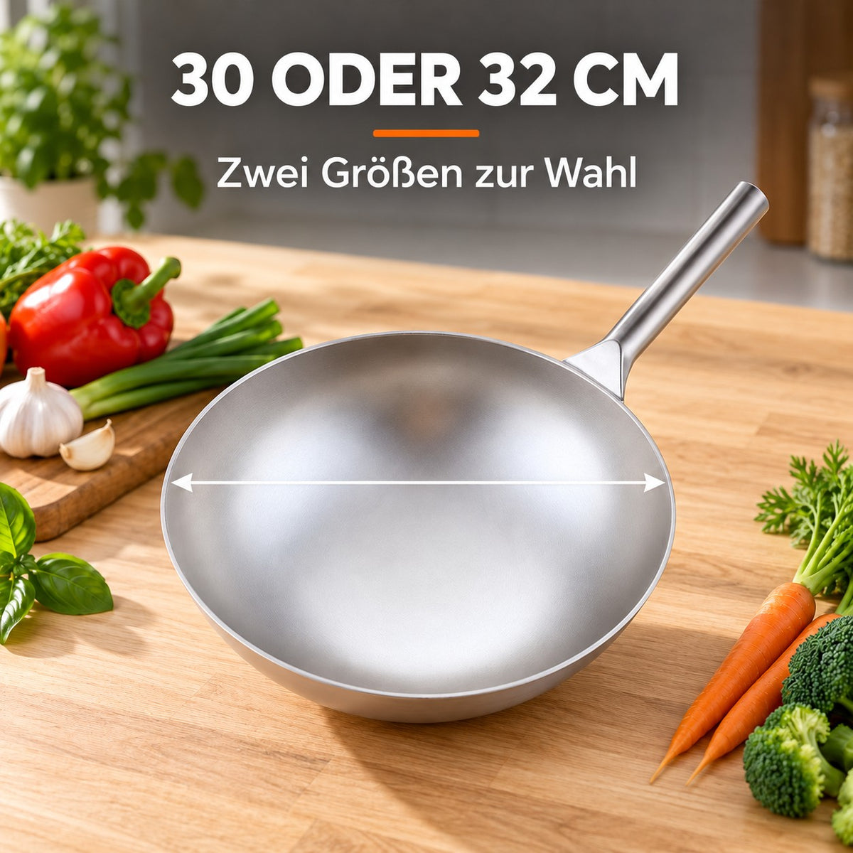 Le Paroka – Leichter Edelstahl-Wok in Qualität, 30 ODER 32 CM: Zwei Größen zur Wahl