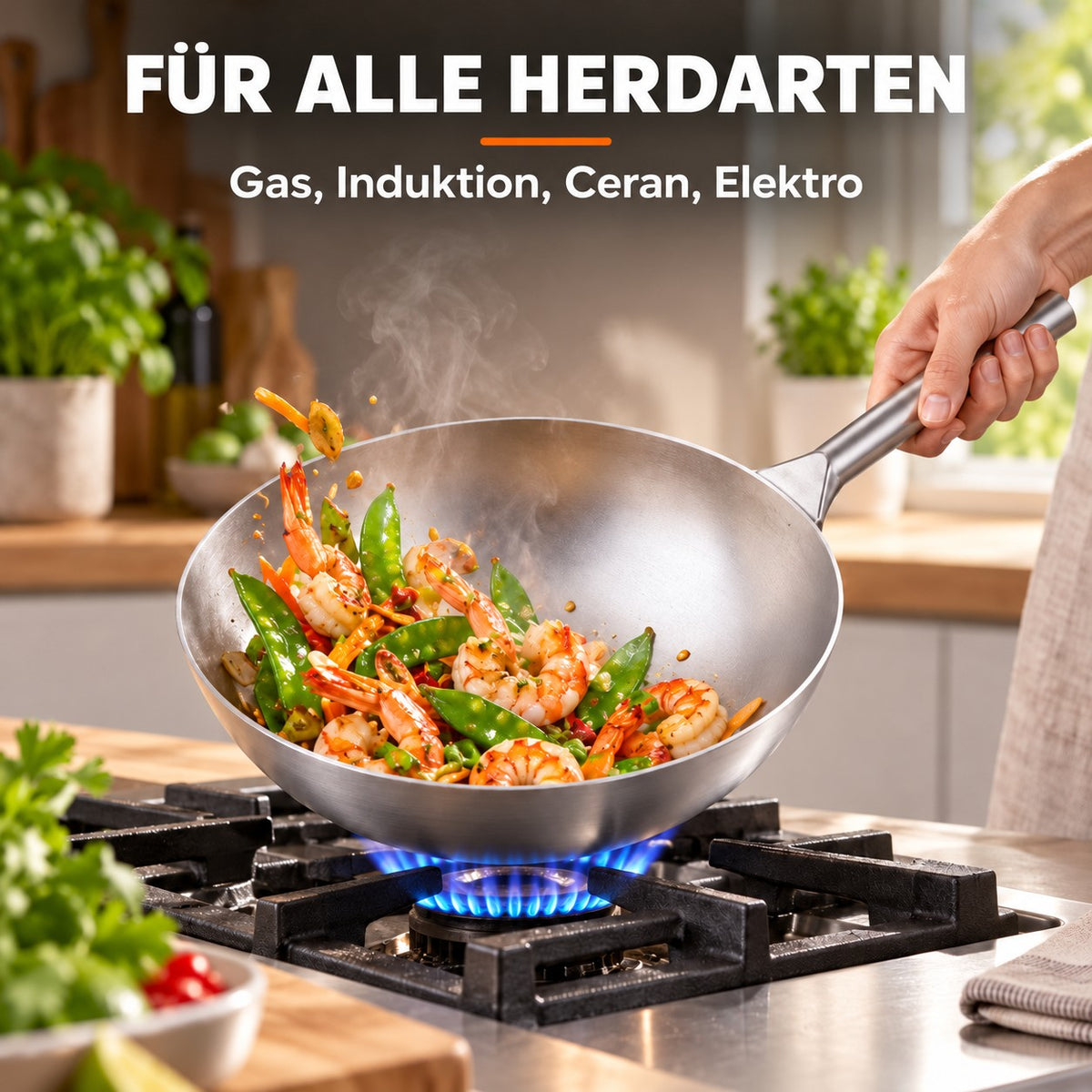 Le Paroka – Leichter Edelstahl-Wok in Qualität, FÜR ALLE HERDARTEN: Gas, Induktion, Ceran, Elektro
