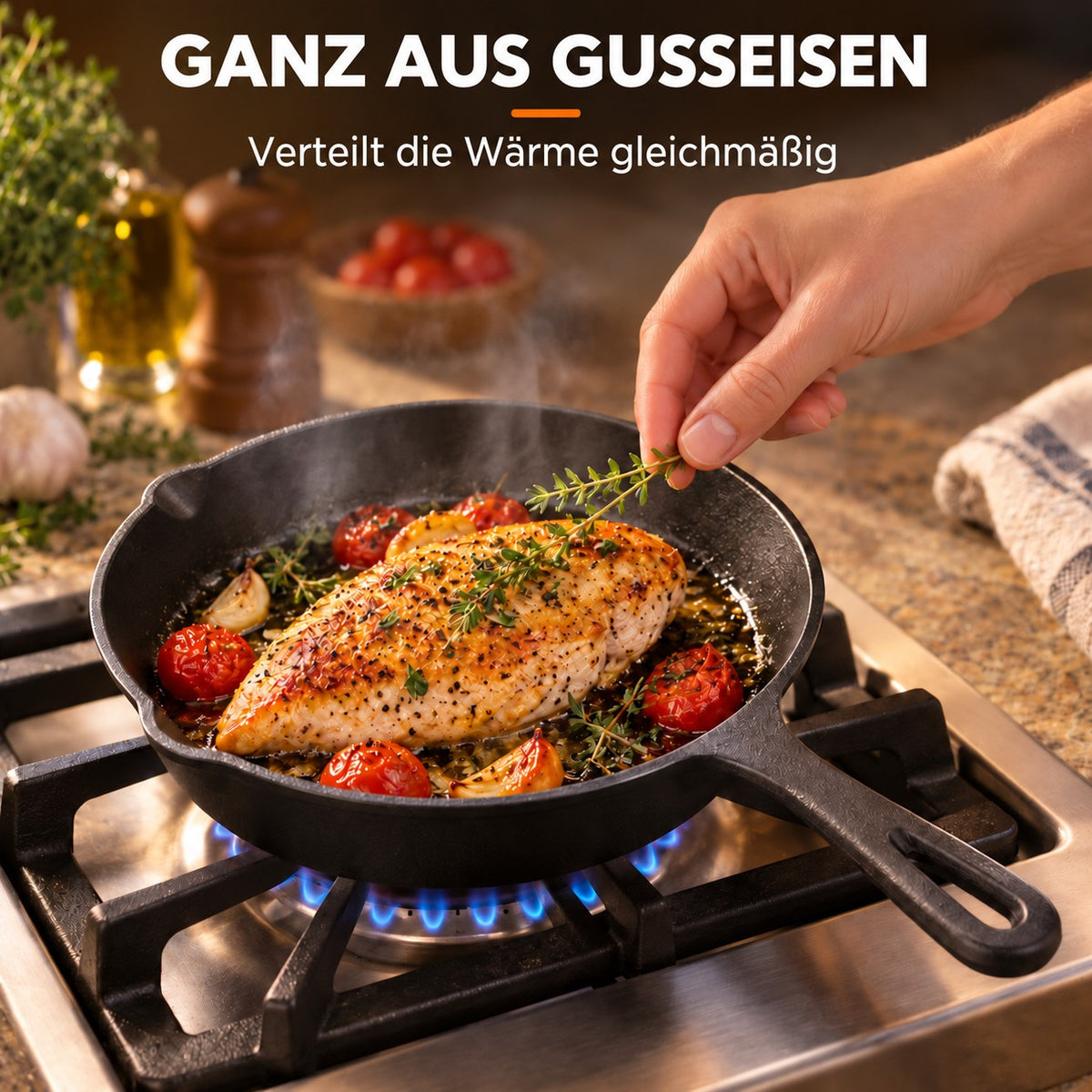 Le Kalda – Mini Wok Gusseisen, GANZ AUS GUSSEISEN: Verteilt die Wärme gleichmäßig