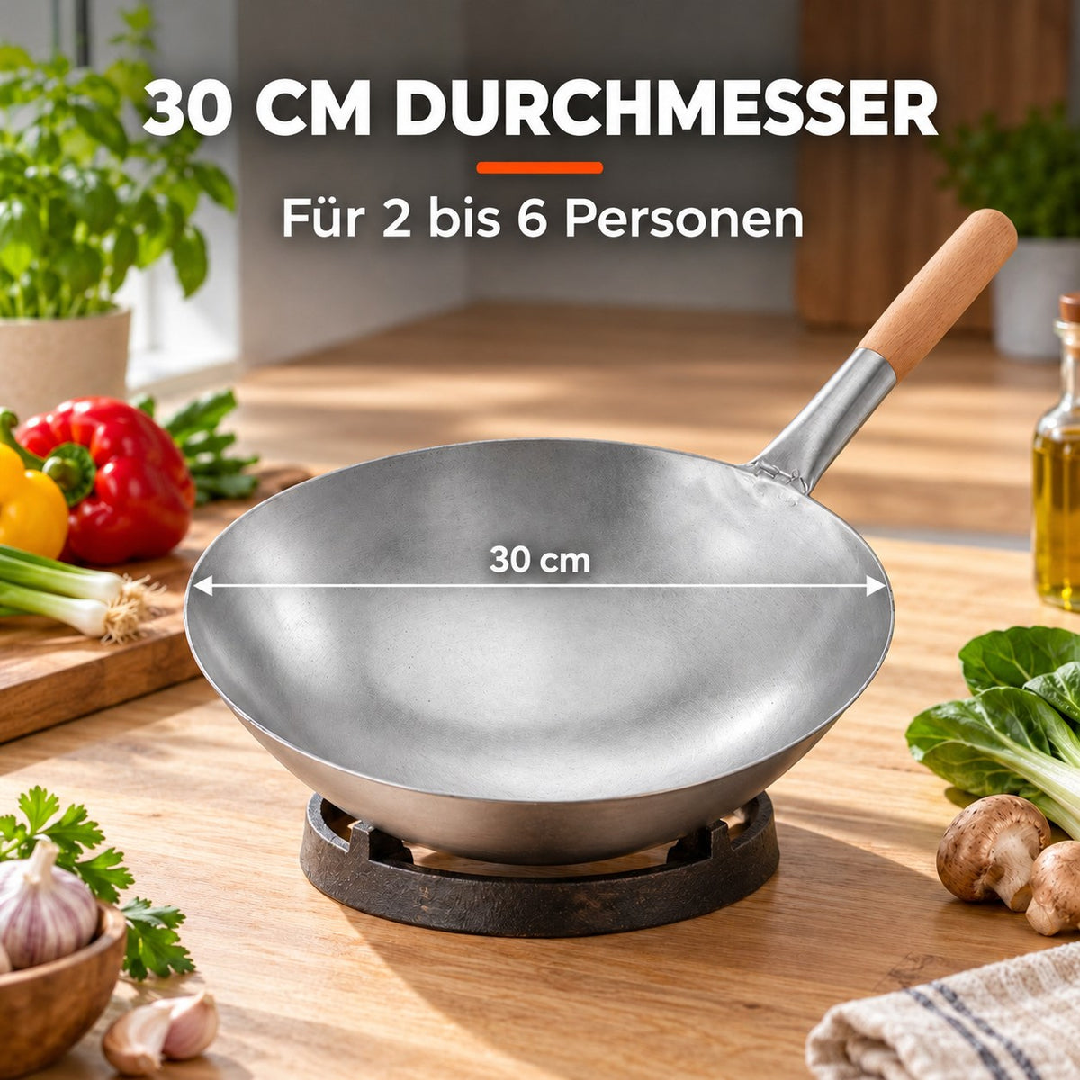Le Kirishima – Chinesischer Wok mit Rundboden, 30 CM DURCHMESSER: Für 2 bis 6 Personen