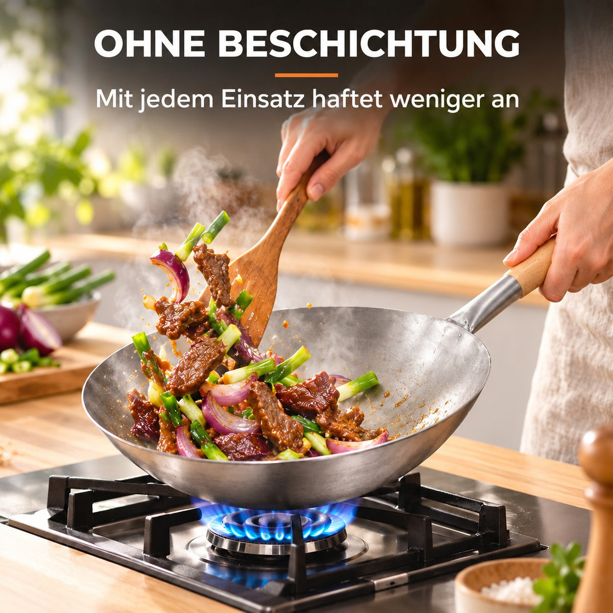 Le Kirishima – Chinesischer Wok mit Rundboden, OHNE BESCHICHTUNG: Mit jedem Einsatz haftet weniger an