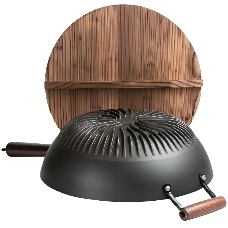 Le Rausu Wok Gusseisen mit Deckel Detailaufnahme des Gusseisen-Materials