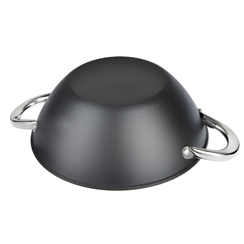Le Nantai Poêle Wok Sans Manche en acier noir avec deux anses et grille incluse
