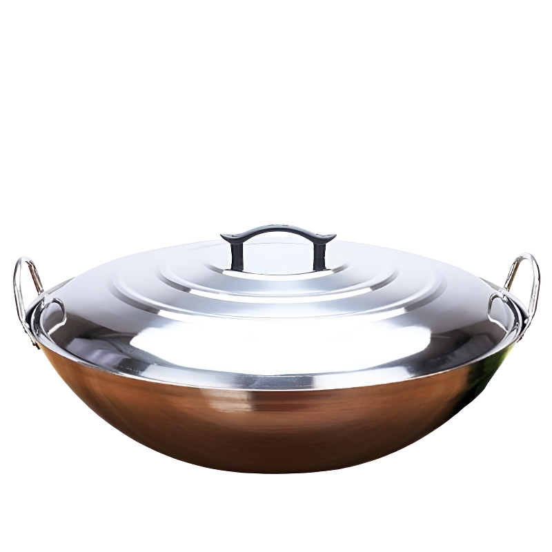 Le Yari gewölbter Wok 40 cm aus Edelstahl mit Deckel und zwei Metallgriffen