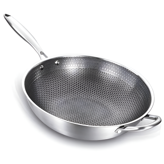 Le Kitaka Wok aus Edelstahl für Induktion in glänzender Vorderansicht