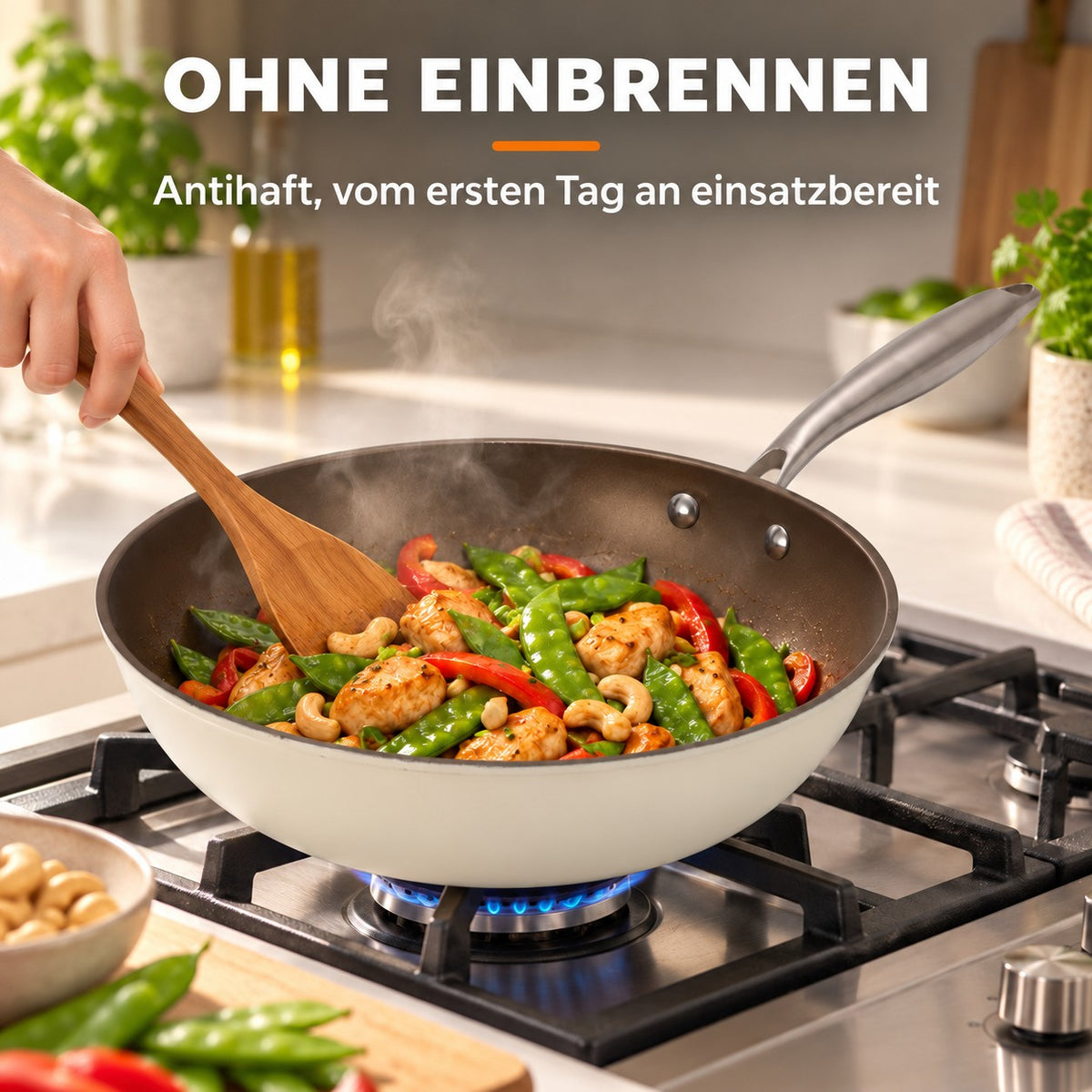 Le Yorano – PFOA Free Wok, OHNE EINBRENNEN: Antihaft, vom ersten Tag an einsatzbereit