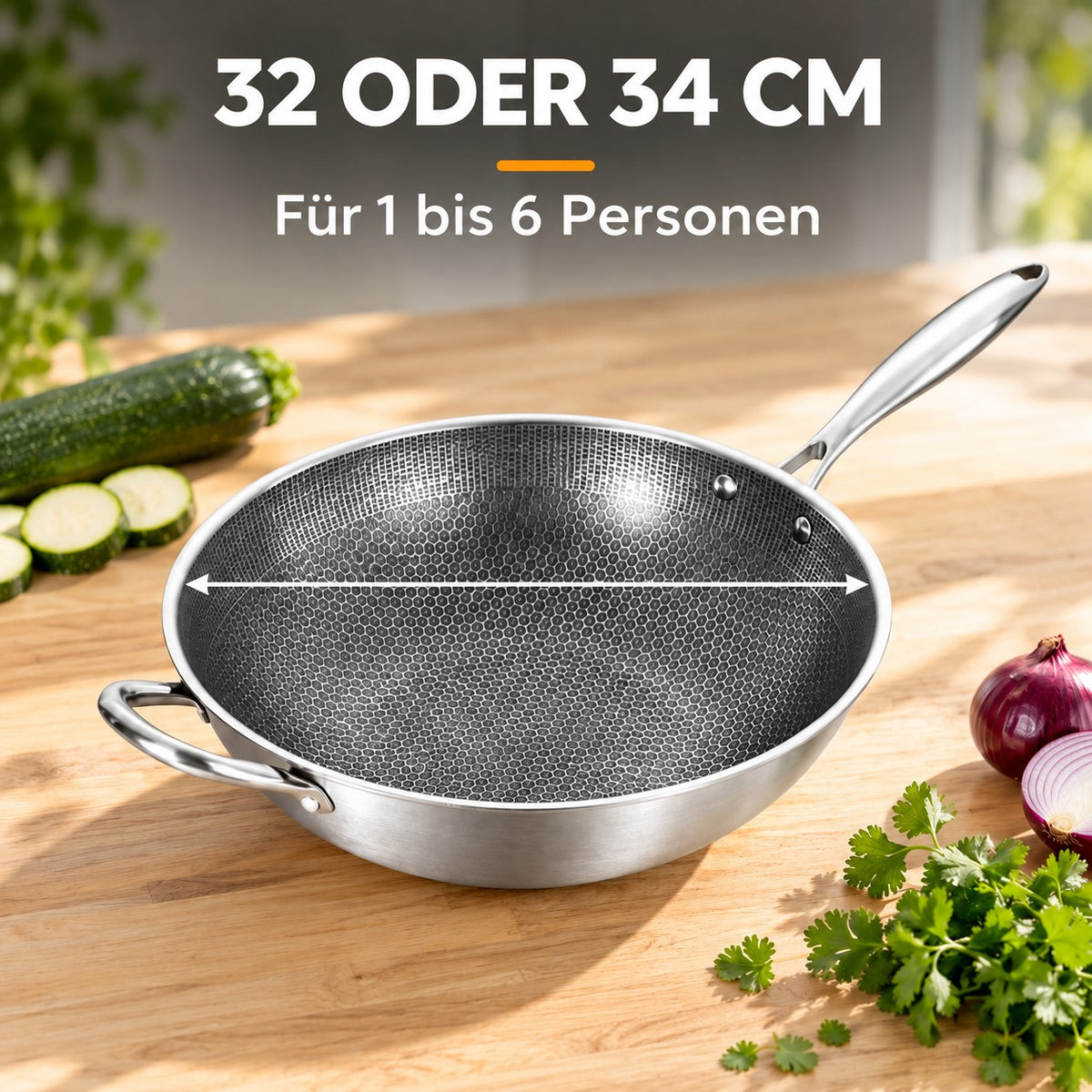 Le Kita – Profi Waben Wok Induktion, 32 ODER 34 CM: Für 1 bis 6 Personen