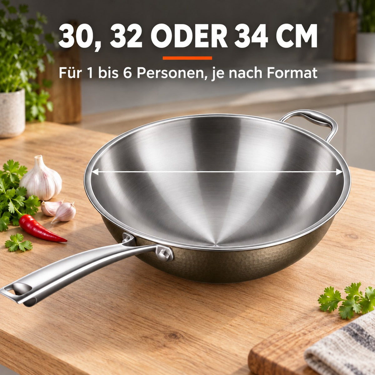 Le Houou – Profi Wok, 30, 32 ODER 34 CM: Für 1 bis 6 Personen, je nach Format