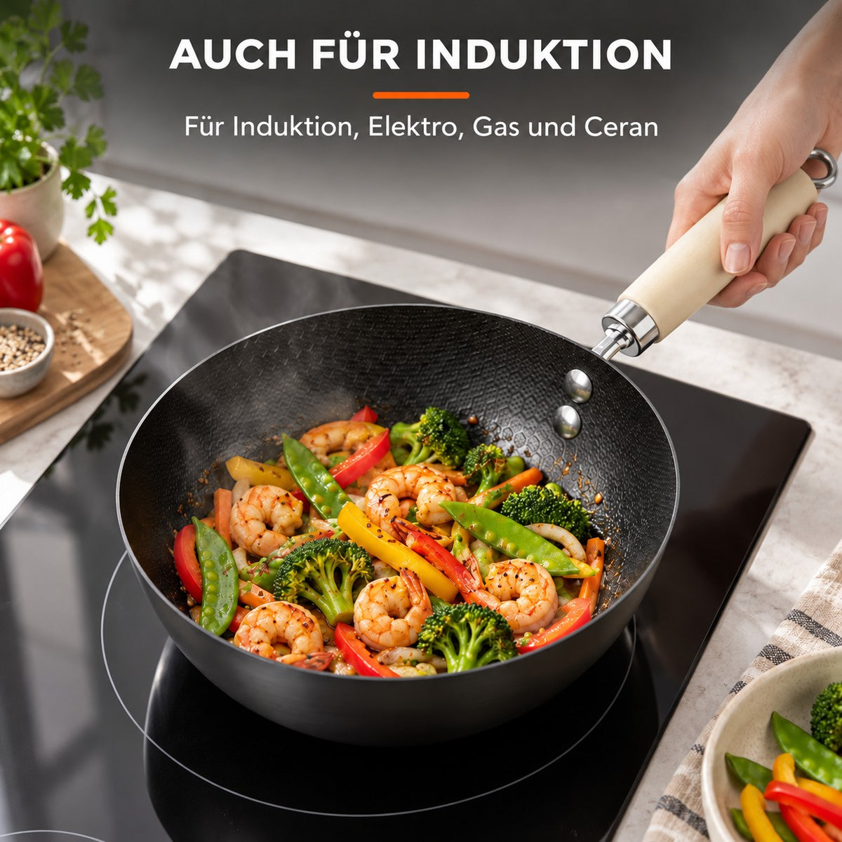 Le Nikko – Schmiedeeisen Kleiner Wok, AUCH FÜR INDUKTION: Für Induktion, Elektro, Gas und Ceran