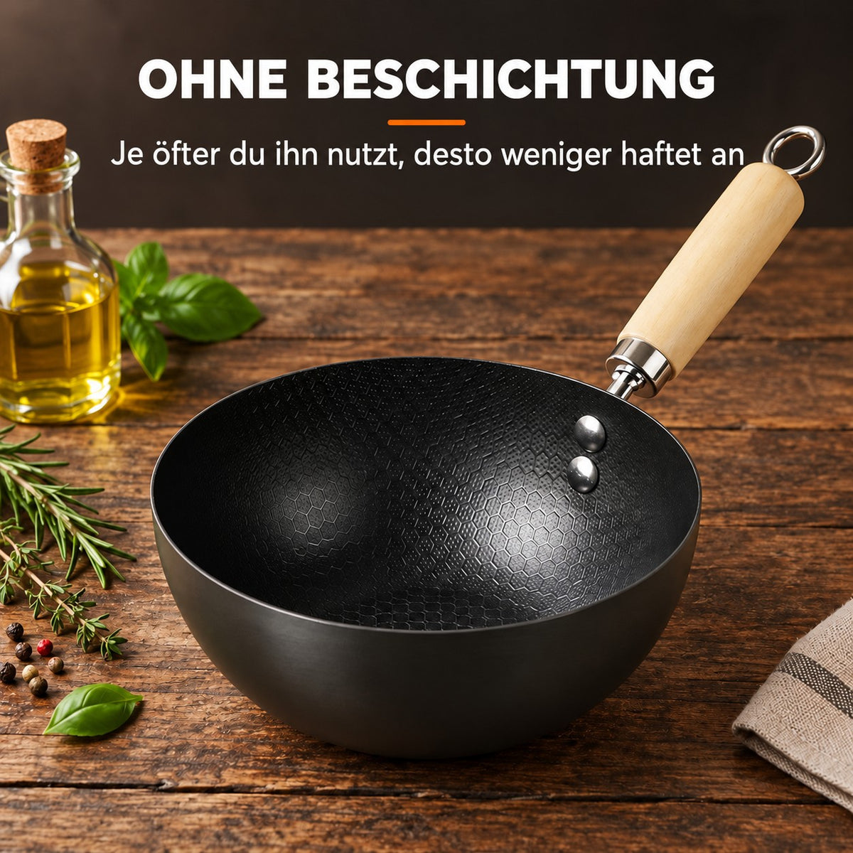 Le Nikko – Schmiedeeisen Kleiner Wok, OHNE BESCHICHTUNG: Je öfter du ihn nutzt, desto weniger haftet an