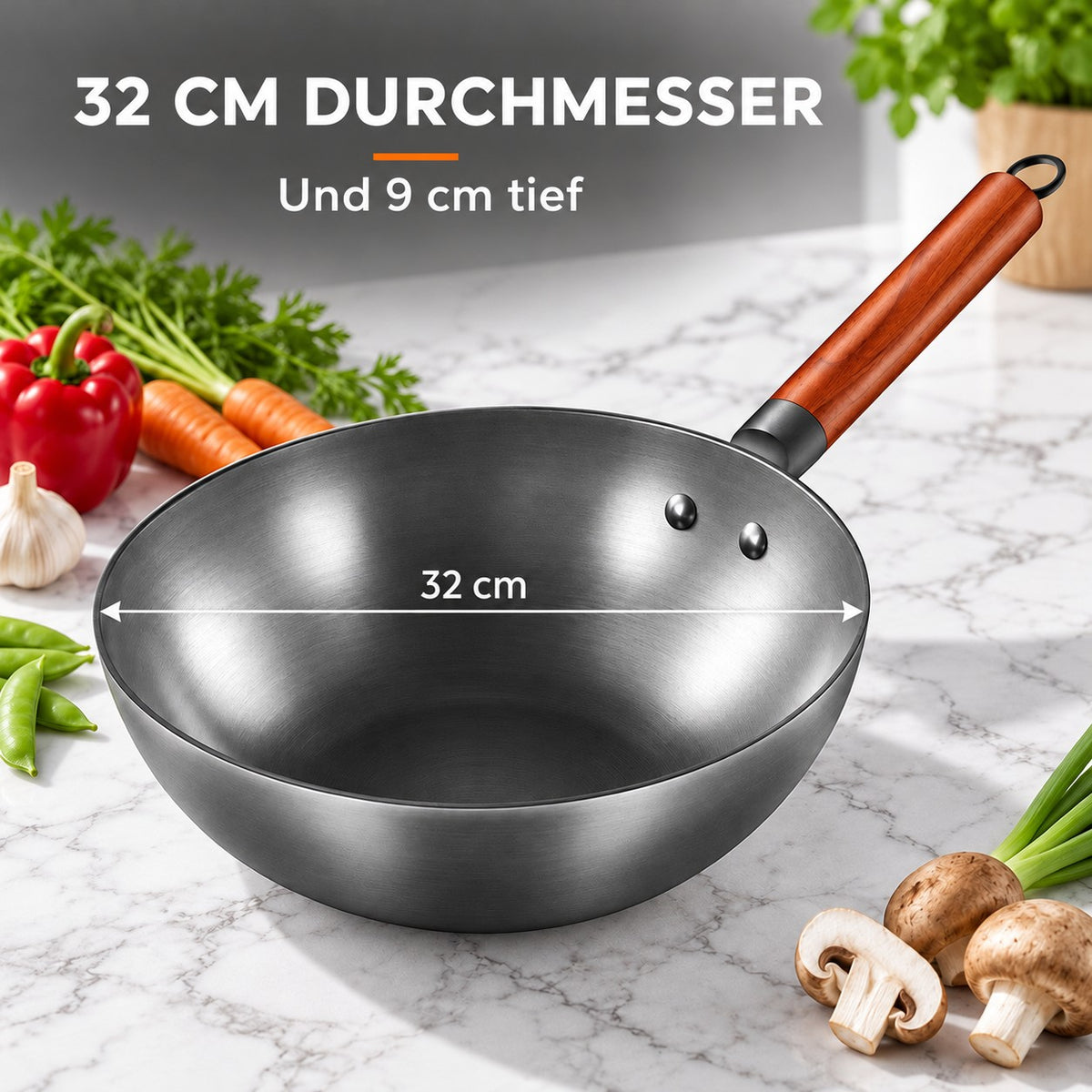 Le Shiretoko – Schmiedeeisen-Wok 32 Cm, 32 CM DURCHMESSER: Und 9 cm tief