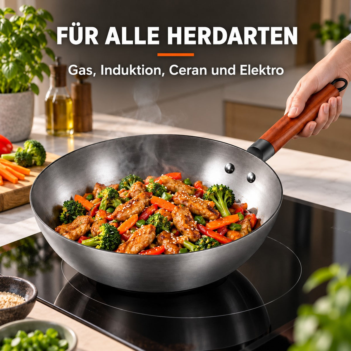 Le Shiretoko – Schmiedeeisen-Wok 32 Cm, FÜR ALLE HERDARTEN: Gas, Induktion, Ceran und Elektro