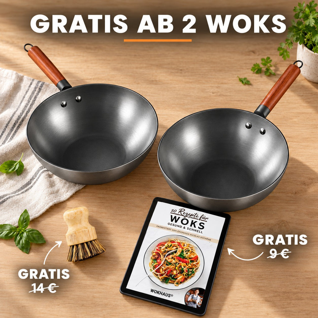 Le Shiretoko – Schmiedeeisen-Wok 32 Cm, GRATIS AB 2 WOKS: Bambusbürste (14 €), Rezeptbuch (9 €)