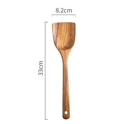 Le Sukano hitzebeständiger Wokwender aus Holz mit Größenangaben im Detail