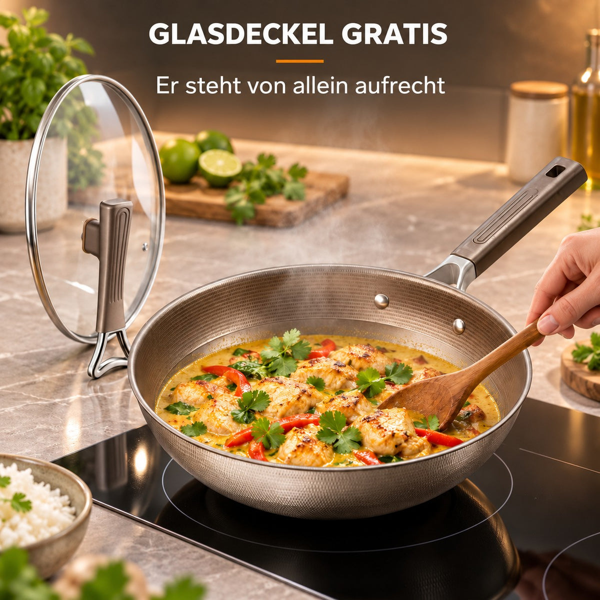 Le Chokai – Titan Wok, GLASDECKEL GRATIS: Er steht von allein aufrecht