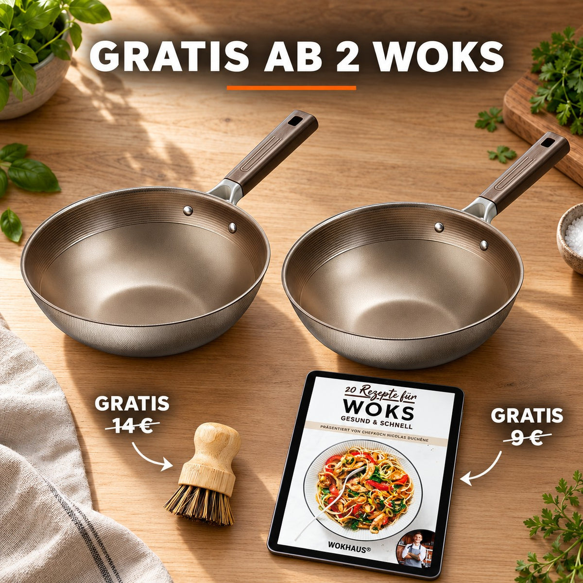 Le Chokai – Titan Wok, GRATIS AB 2 WOKS: Bambusbürste (14 €), Rezeptbuch (9 €)