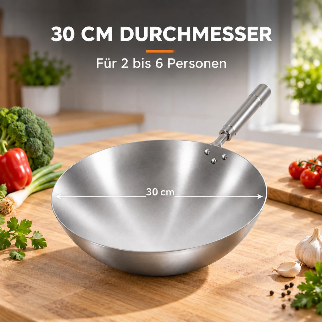 Le Pankaji – Traditioneller Edelstahl-Wok, 30 CM DURCHMESSER: Für 2 bis 6 Personen