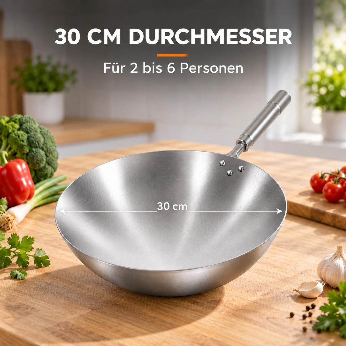 Le Pankaji – Traditioneller Edelstahl-Wok, 30 CM DURCHMESSER: Für 2 bis 6 Personen