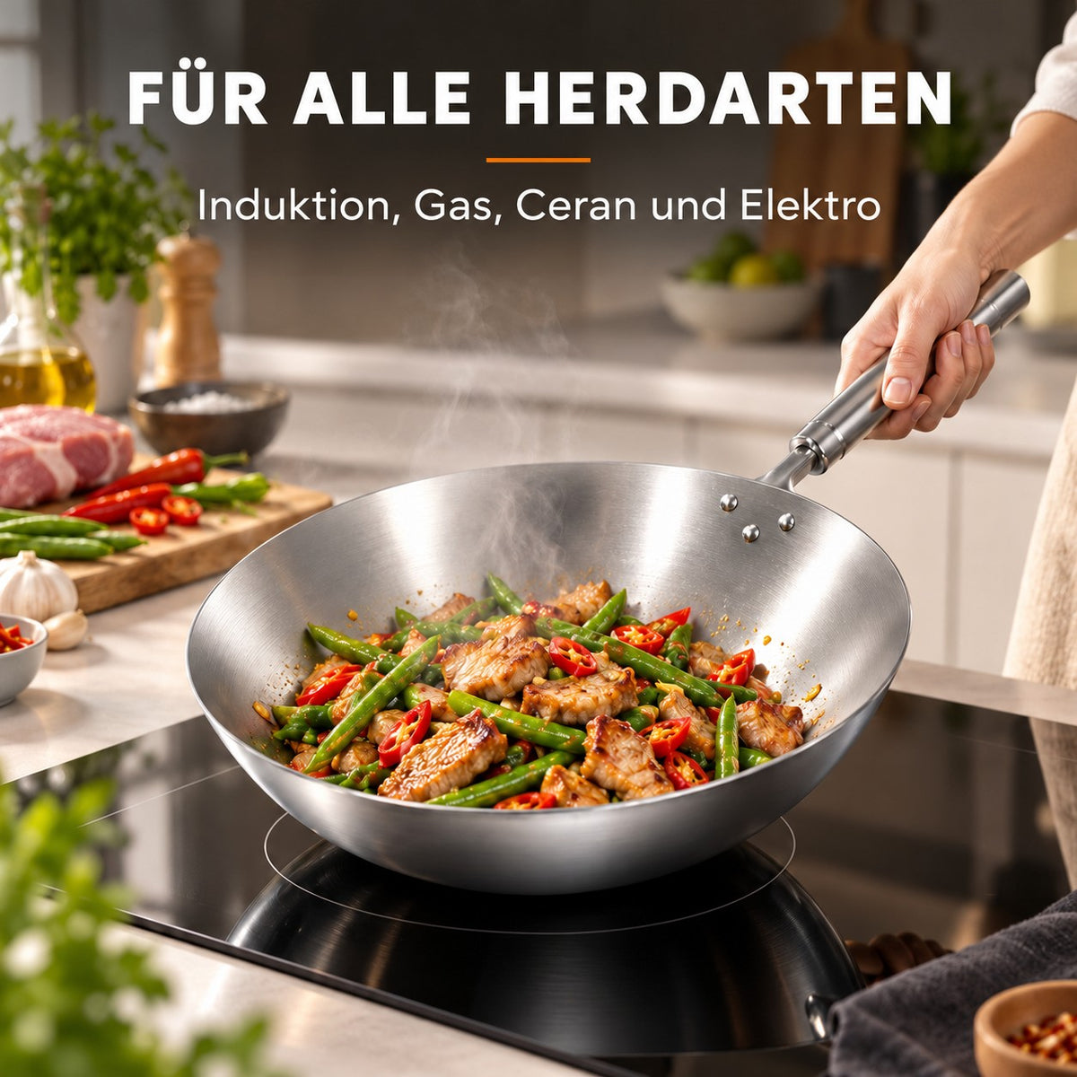 Le Pankaji – Traditioneller Edelstahl-Wok, FÜR ALLE HERDARTEN: Induktion, Gas, Ceran und Elektro